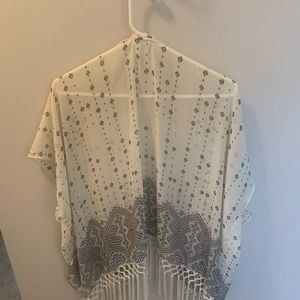 Black and white fringe kimono